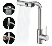 Multifunctional flushing rotatable kitchen faucet stainless steel pull-out kitchen faucet waterfall hot and cold mixing water si