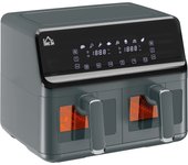 HOMCOM Freidora de Aire HOMCOM Freidora de Aire Sin Aceite Doble Compartimento 8 L - 2500 W - 8 Programas, Pantalla LED, Temperatura Ajustable, Temporizador - Gris