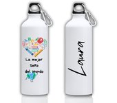 Botella personalizada para maestro con nombre y dedicatoria - Regalo ideal para agradecer a los maestros. Modelo corazón y nombre maestro