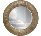 Espejo Redondo de Metal Labrado en Oro Patinado, Espejo de Pared con Luna Biselada. Ideal para Baños, Salón, Dormitorio, Recibidor.. (Mod. Egipto 80x80 cm)