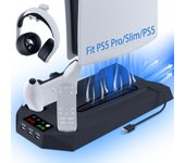 Soporte OIVO para PS5 y PS5 Slim con cargador para mando de PS5, ventilador de 3 velocidades para PS5 y soporte RGB para PlayStation 5