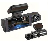 Cámara dual, 1080P delantera y 720P interior, conector de coche de 5V, batería de polímero de litio recargable, montaje adhesivo, compatible con PC, posición de conducción universal - No incluye tarjeta SD