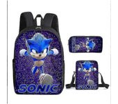 Sonic Primary School School Bag Three-piece Set Anime Cartoon Backpack Shoulder Bag Pencil Case