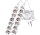ORION91 Pack x 2 unidades Regleta 6 TOMAS INTERRUPTOR Clavija Extraplana 3x1,5mm 1,5M BLANCA NINE&ONE - SpazioLuzio