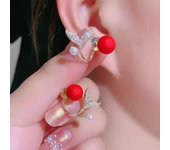 French Light Luxury Pink Tulip Flower Pearl Stud Earrings For Women Korean Zircon Exquisite Earring Party Christmas Jewelry Gift