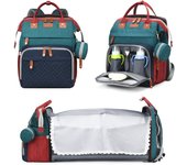 Mochila para pañales de bebé, bolso cambiador de pañales, bolso de bebé para niños y niñas, puerto de carga USB, estuche para chupete, visera y barra de juguetes, gris claro