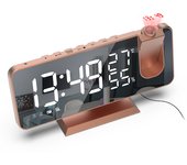 Reloj despertador Digital con proyección, Radio giratoria de 180 °, pantalla de temperatura y humedad, para dormitorio y oficina