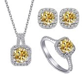 JoyceJelly S925 Sterling Silver jewelry for women 1 carat moissanite diamond 3 pieces set necklace ring earrings wedding party