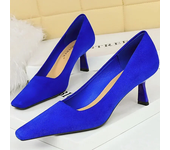 Spring Fall Women 6cm High Heels Concise Daily Work Pumps Lady Square Toe Flock Kitten Low Heels Elegant Banquet Red Blue Shoes