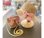 3-8 Years New Sun Straw Hat Set For Girls  Summer Travel Sunscreen Beach Hat Sun Hat  Bag