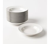 Pack de 12 Platos Hondos de Porcelana Blanca – Ø 22 cm Aprox – Aptos Lavavajillas y Microondas – Uso Diario, Cocina Profesional y Hogar