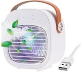 Aire acondicionado portátil, aire acondicionado móvil, mini enfriador de aire, mini ventilador portátil de refrigeración por agua, 3 velocidades silenciosas, ventilador de escritorio USB (blanco)