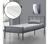 Cama simple Laos con somier y colchón metal 90 x 200 cm - Gris oscuro Mate [en.casa]