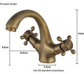 Grifo de baño de latón envejecido retro, grifo mezclador para lavabo de dos manijas, grifo mezclador de baño nostálgico pillado para baño