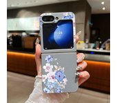 Blue Flowers Soft TPU Phone Case For Samsung Galaxy Z Flip 6 5 4 3 5G Leather Texture Folding Cover For Samsung Z Flip4 Flip6