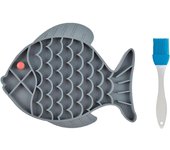 Cuenco de alimentación lenta para gatos, comedero lento para gatos, cuenco de alimentación lenta para gatos, comedero tipo rompecabezas para gatos de interior, 1 plato de pescado gris, 1 cepillo azul, antideslizante