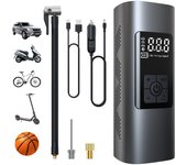 Minibomba de Aire Eléctrica de 6000 mAh, compresor de Aire portátil, Inflador de neumáticos inalámbrico de 150 PSI con pantalla digital LCD, Bomba Eléctrica para Bicicleta, Moto, Scooter y coche.