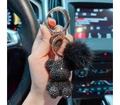 New fashion full diamond sitting bear key chain creative mink hair car key chain cute bag pendant gift.