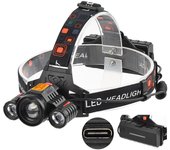 Linterna frontal recargable, 20000 lúmenes de alto brillo 8 LED, linterna impermeable IPX4, linterna frontal de 8 modos, adecuada para correr al aire libre, cazar, pescar,