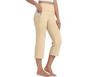 Women  Elastic High Waist 3/4 Pant Casual Active  Fit Wide Capris Leg Pants Trousers With Pockets