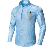 Spring Autumn Men's Silk Shirts Long Sleeve Paisley Lapel Brooch Shirt Male Wedding Business Green Pink Blue Purple White Hi-Tie