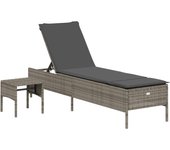 vidaXL Tumbona con cojín y mesita ratán sintético Negro, Marrón, Gris Sillas de Exterior Ideal para jardín, playa, piscina, terraza Tumbona Piscina Tumbonas Playa Tumbonas Jardín Exterior