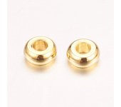 50pc Real 18K Gold Plated Brass Spacer Beads Nickel Free Flat Round 4x1.5mm Hole: 1.5mm