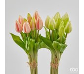 EDG Enzo De Gasperi Bouquet Tulipanes 9 Buds H 29 Cm Artificial Ass. Verde Rosa 1 Pz