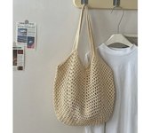 Leisure large capacity cotton woven bag hollow straw bag shoulder bag holiday beach bag