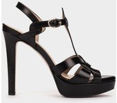 Pedro Miralles Sandalias de tacón de piel de color negro modelo COPENHAGUE en tonos Negros. Hecho a mano en España.