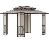 Outsunny Cenador de Jardín 3,6x3 m Pabellón para Exterior con Techo de Policarbonato y Estructura de Acero Aluminio Protección Solar para Fiestas Eventos Marrón