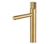 VALAZ Bidasoa Grifo de lavabo alto con caño recto y llave monomando fabricado con latón de acabado dorado satinado
