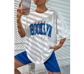 New 1898 Brooklyn Print Women T-Shirt York Letter Drop Shoulder Oversized T Shirt Vintage Simple Clothes Female T Shirt Top