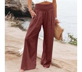 Summer Cotton Linen Wide Leg Pants Women Loose Palazzo Pant Pocket Elastic Waist Button Casual Pants Pant for Women Women’s Pant