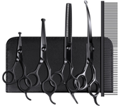 Stainless Steel Pet Grooming Scissors Set for Right Hand Users - 4 Piece Kit with Safety Round Tips for Dogs and Cats