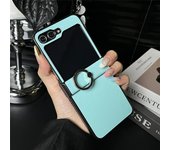 For Galaxy Z Flip 5 Case Ring Stand Holder Case Pure Color Leather Cover For Samsung Z Flip 4 zflip 3 Slim Luxury Business Case