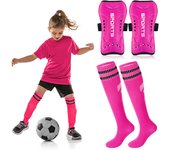 Loogdeel 2Pair Boys Girls Football Shin Protection Board Sports Sock Set Kids Soccer Over Knee Socks Legging Support Guard Child