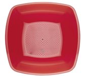 MONOUSO | Plato Duro Reutilizable PS Hondo Rojo Transp. "Square" 18cm (25 Uds)