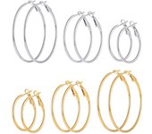 Pendientes de Mujer con Baño de Oro, Juego de 3 piezas de aros con diseño Geométrico exaggerado, Regalos para Madres y Novias.