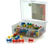 Agujas Señalizadoras PUSH PINS (chinchetas) – en caja transparente con 100 Ud. con cabezal plástico y aguja metálica cromada by SDI por Office box.