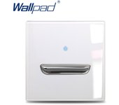 Wall Light Switch Chrome Toggle Press Button Tempered Glass Plate Blue LED Light 1 2 3 4 Gang White Black Gray Gold