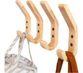 Perchero de Madera en Forma de J con Ganchos para Toallas - Roble de Grado A - 4 Piezas - 155mm