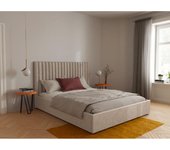 Vente-unique - Canapé abatible 160 x 200 cm con cabecero con costuras verticales - Tela - Beige + Colchón - SARAH