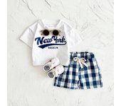 Newborn Boys Baby Clothing Set Girls Casual 2Pcs Letter Printed Short Sleeved T-shirt+Checkered Shorts infant Outfit 0-3Y