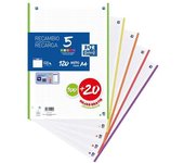 Oxford 5 recambio formato a4 cuadriculado 5x5mm 4 taladros - 100 hojas + 20 gratis - banda de 5 colores vivos