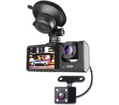 Camara de Coche ,salpicadero de 3 Canales grabadora de vídeo DVRs Caja Negra DVR de Doble Lente con cámara de visión Trasera 24H Monitor de Aparcamiento