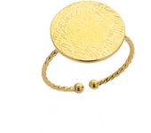 Anillo abierto geométrico hidráulico de acero inoxidable versión ancha para hombre y mujer, mismo anillo chapado en oro de 18k.