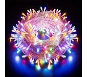 Cadena de luces LED de 10 m, 100 luces, decoración romántica para árbol de Navidad, boda, fiesta, guirnalda de interior (alambre transparente, multicolor) [Clase energética A]