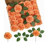 DuHouse 25Pcs Artificial Roses Flowers Fake Rose with Stems Real Touch Foam Flower Head for DIY Wedding Bridal Bouquet Baby Shower Centerpiece Floral Arrangement Party Home Decor(Navy Blue)