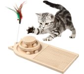Tyle Rascador de madera maciza con dos pisos-Juguete interactivo para gatos